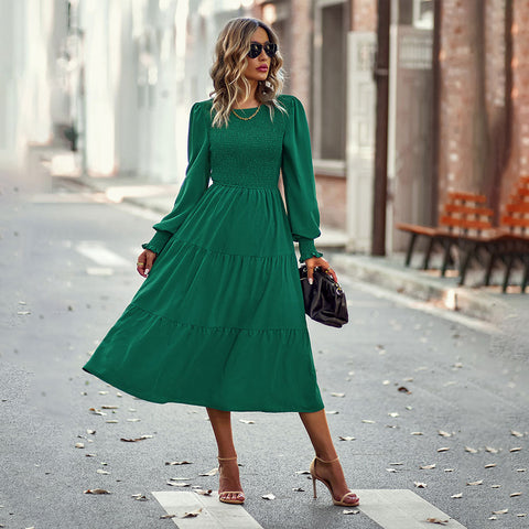 Green Long Sleeve Midi Dress