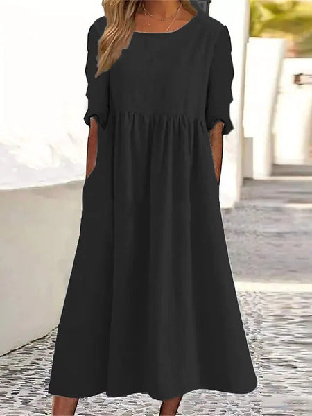 Cool Black Plain Midi Dress