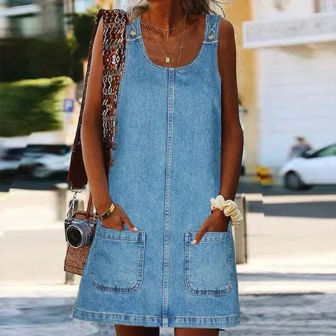 Front Pocket Denim Overall Mini Skirt