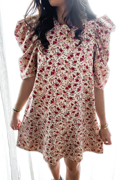 Puff Sleeve A-line Floral Print Mini Dress