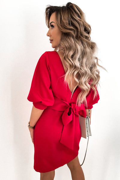 Bow Backless 3/4 Sleeve High Waist Mini Dress