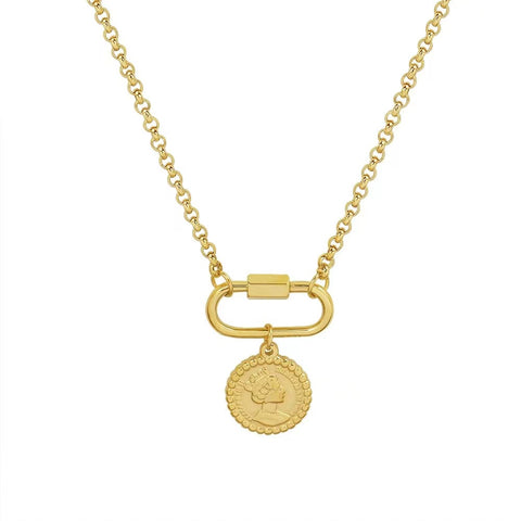 Gold-plated portrait round plate necklace