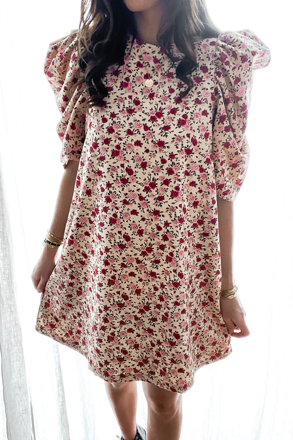 Puff Sleeve A-line Floral Print Mini Dress