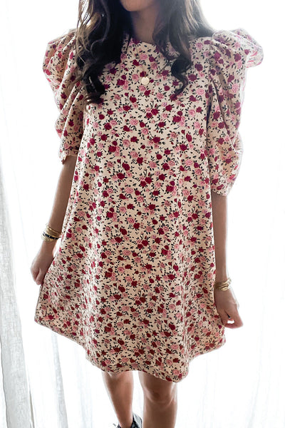 Puff Sleeve A-line Floral Print Mini Dress