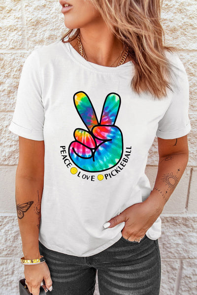 Tie Dyed Gesture Letter Print Short Sleeve T Shirt