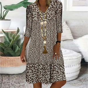 Brown and White Abstract Print Prairie Mini Dress