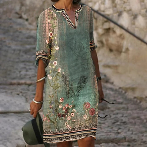 Vintage Watercolor Trimmed Shift Dress