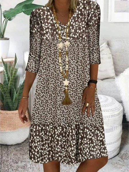 Brown and White Abstract Print Prairie Mini Dress