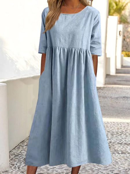 Relaxed Chambray Side Pocket Midi Dress