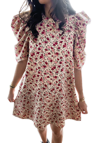 Puff Sleeve A-line Floral Print Mini Dress