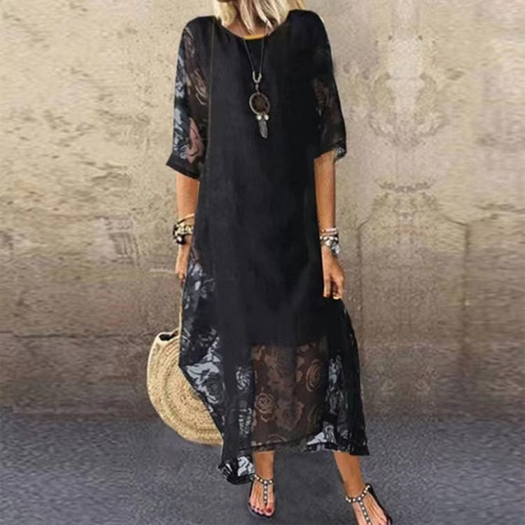 Summer Party 3/4 Sleeve Scoop Neck Maxi Dress