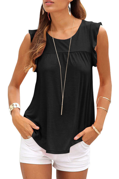 Keyhole Back Ruffled Sleeveless Top