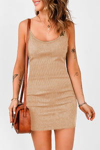 Ribbed Knit Spaghetti Straps Bodycon Mini Dress