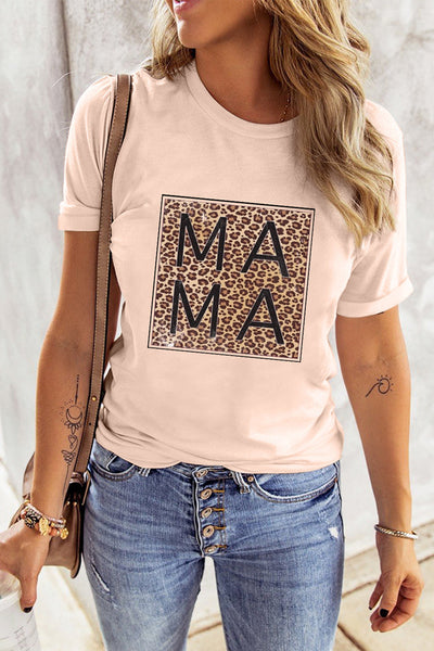 Mama Letter Leopard Print Graphic T-Shirt