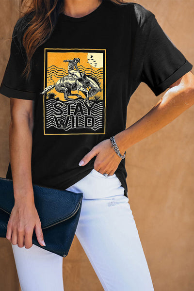 Western Horse Letter Print Graphic T-shirt