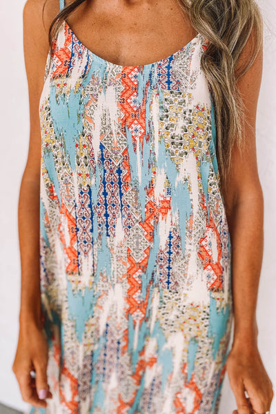 Western Pattern Print Spaghetti Strap Shift Maxi Dress