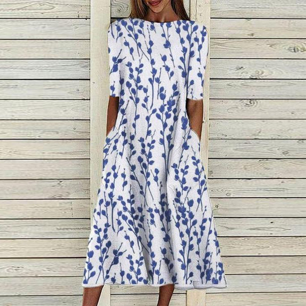 Stylish Short Sleeve Print Midi Dress