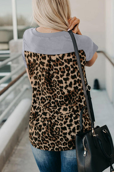 Wihte Leopard Printed Splicing T-Shirt