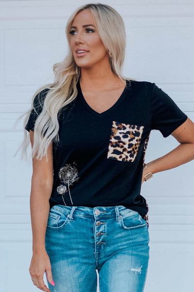 Wihte Leopard Printed Splicing T-Shirt