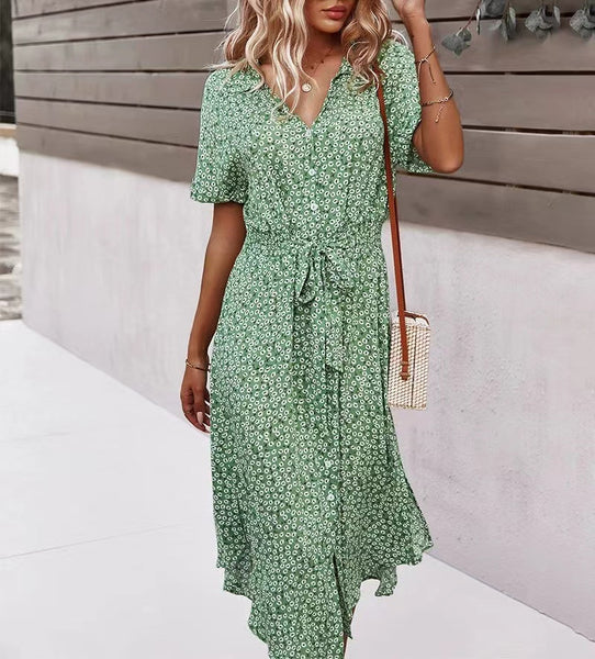 Youthful Green Sleeveless Midi Dress