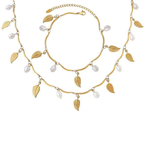 Gold Leaf Pearl Necklace