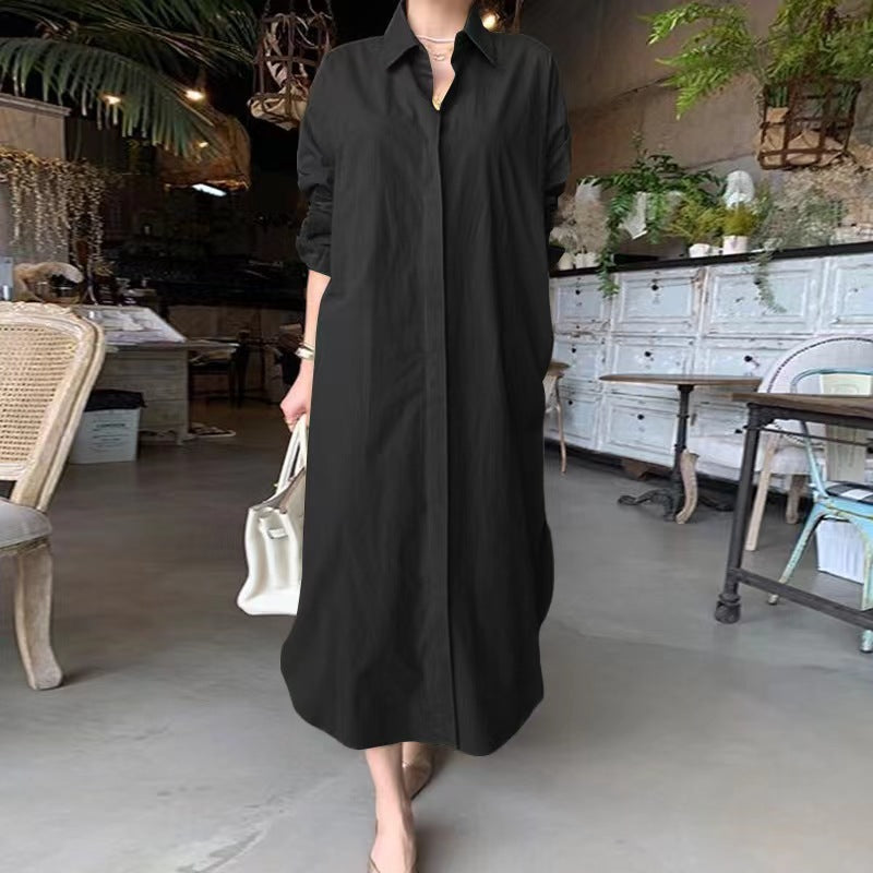 Black Fold Over Collar Side Pocket Maxi Dress