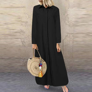 Black Plain Long Sleeve Midi Dress