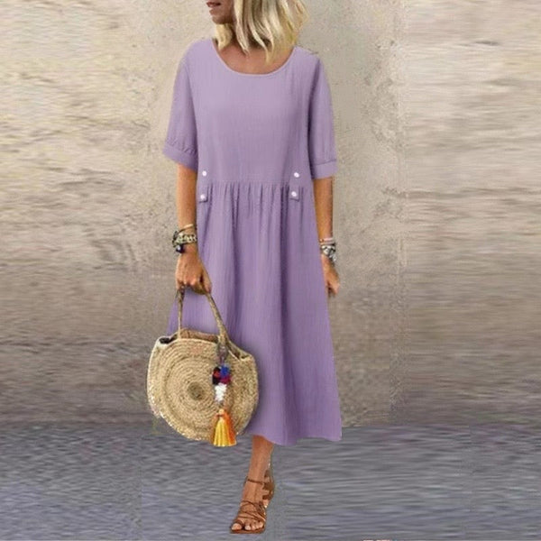 Purple Short Sleeve Midi Dress