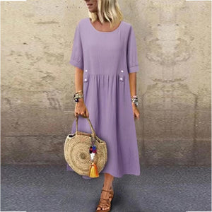 Purple Short Sleeve Midi Dress