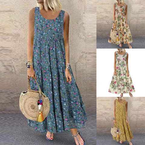 Youthful Plant Floral Print Midi Dress