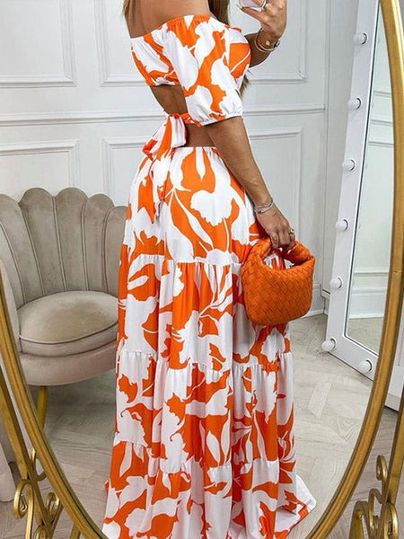 Sexy Orange Floral Print Dress