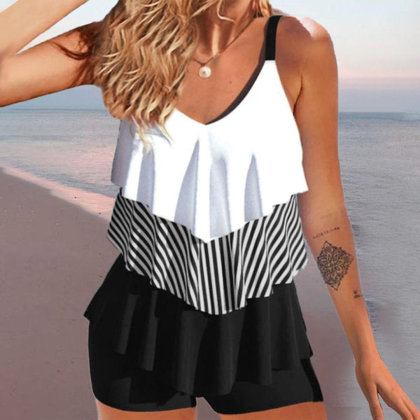 Comfy Sleeveless Color Block Swimwear