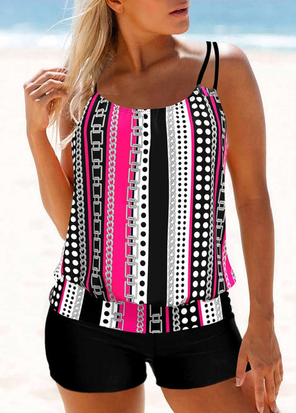 Rose Red Print Sleeveless Swimwear