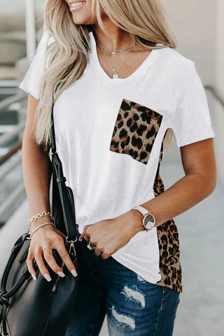 Wihte Leopard Printed Splicing T-Shirt