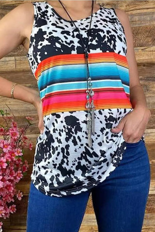 Multicolor Cow Serape Tank Top