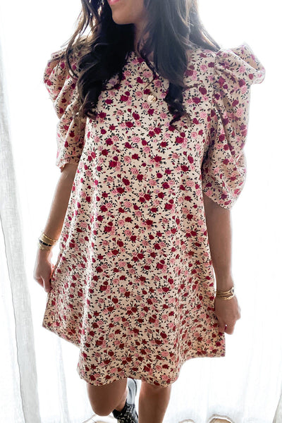 Puff Sleeve A-line Floral Print Mini Dress