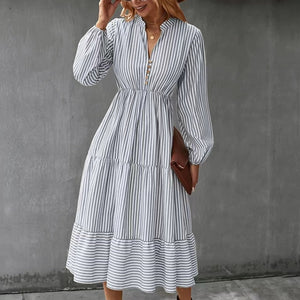 Stylish Striped Long Sleeve Midi Dress