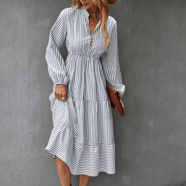 Stylish Striped Long Sleeve Midi Dress