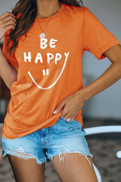 Be Happy Graphic Print Short Sleeve T Shirt