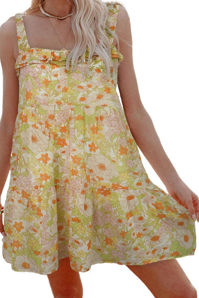 Multicolor Floral Chiffon Tie Dress