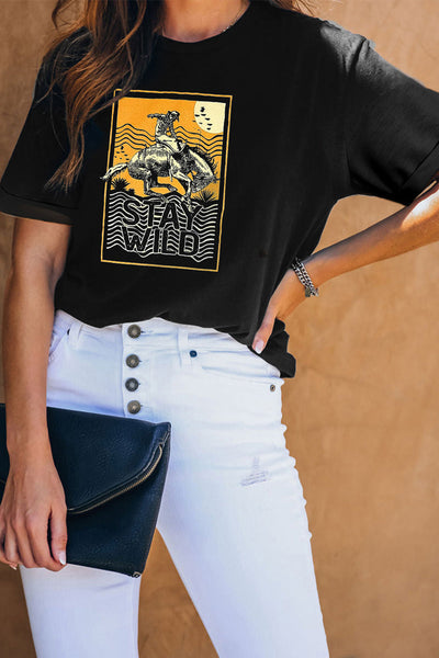 Western Horse Letter Print Graphic T-shirt