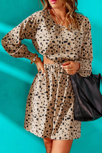 Print Cut-out Puff Sleeve Mini Dress