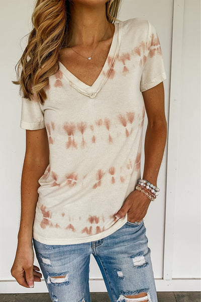 Grey V Neck Tie-dye Tee