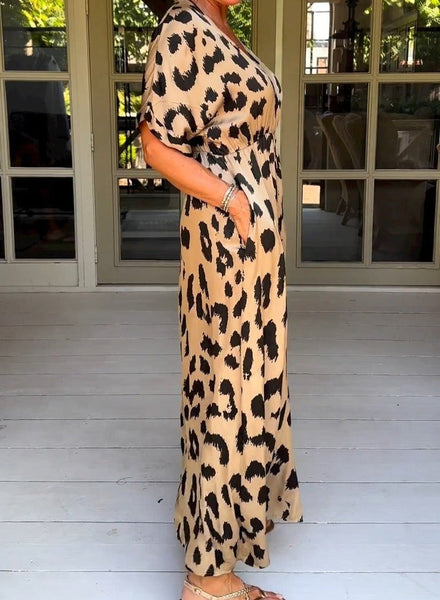 Wild Leopard V-Neck Maxi Dress