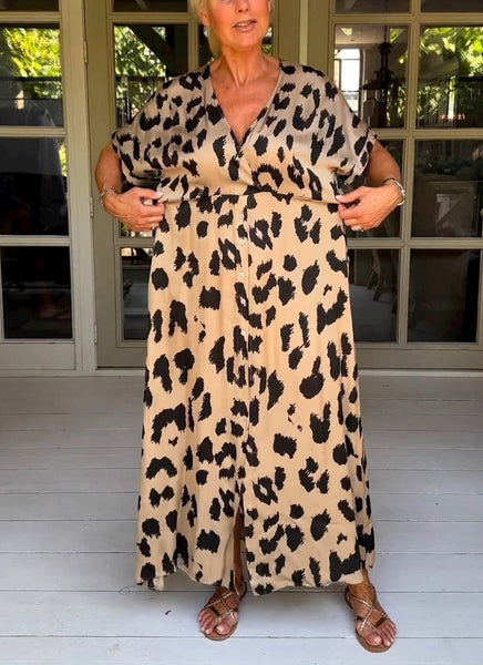 Wild Leopard V-Neck Maxi Dress