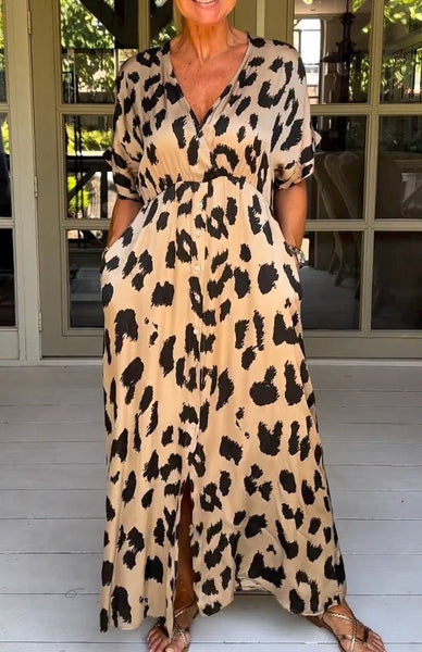 Wild Leopard V-Neck Maxi Dress