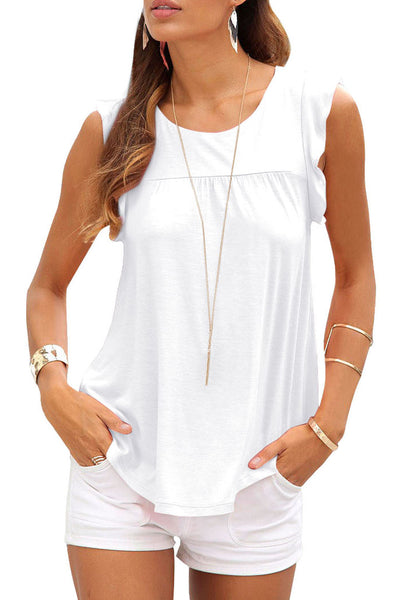 Keyhole Back Ruffled Sleeveless Top