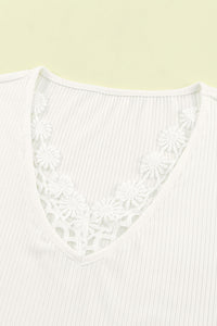 Lace Crochet Ribbed V Neck Tank Top