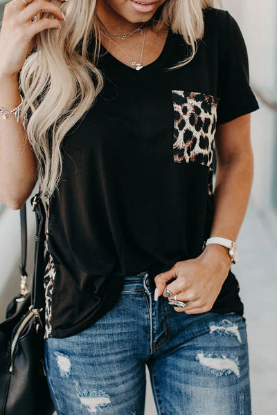 Wihte Leopard Printed Splicing T-Shirt