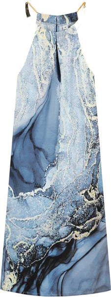 Glam Night Gold Marble Print Ocean Wave Mini Dress